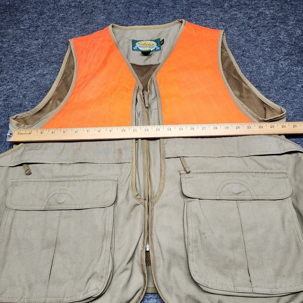 Cabelas Mens Upland Bird Hunting Shooting Vest Blaze Orange Khaki XL